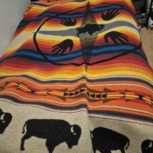 Pendleton Vibrant Striped Blanket with Buffalo Design